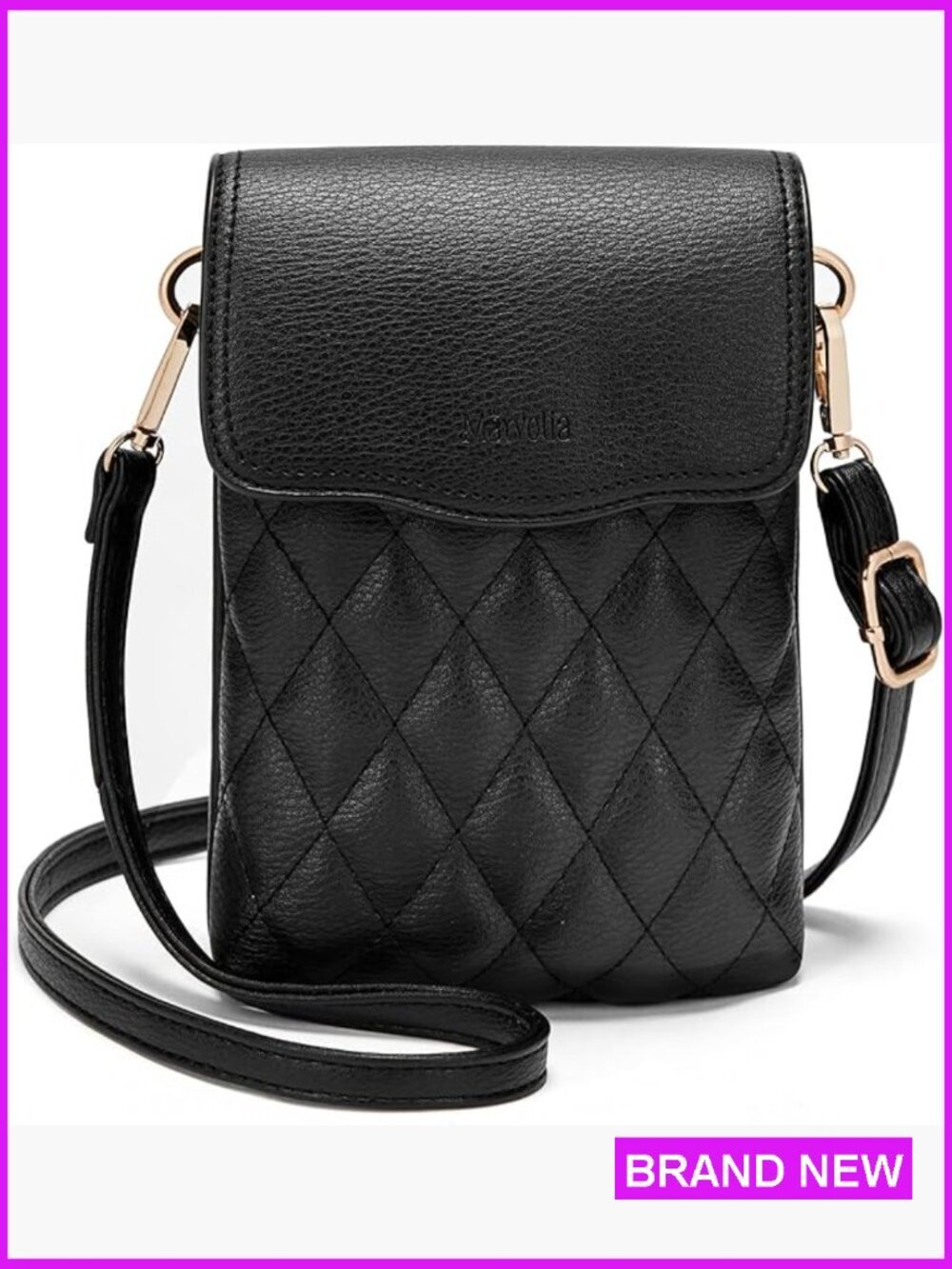 Small Vegan Leather Crossbody Phone Purse - Lightweight Quilted Shoulder Bag